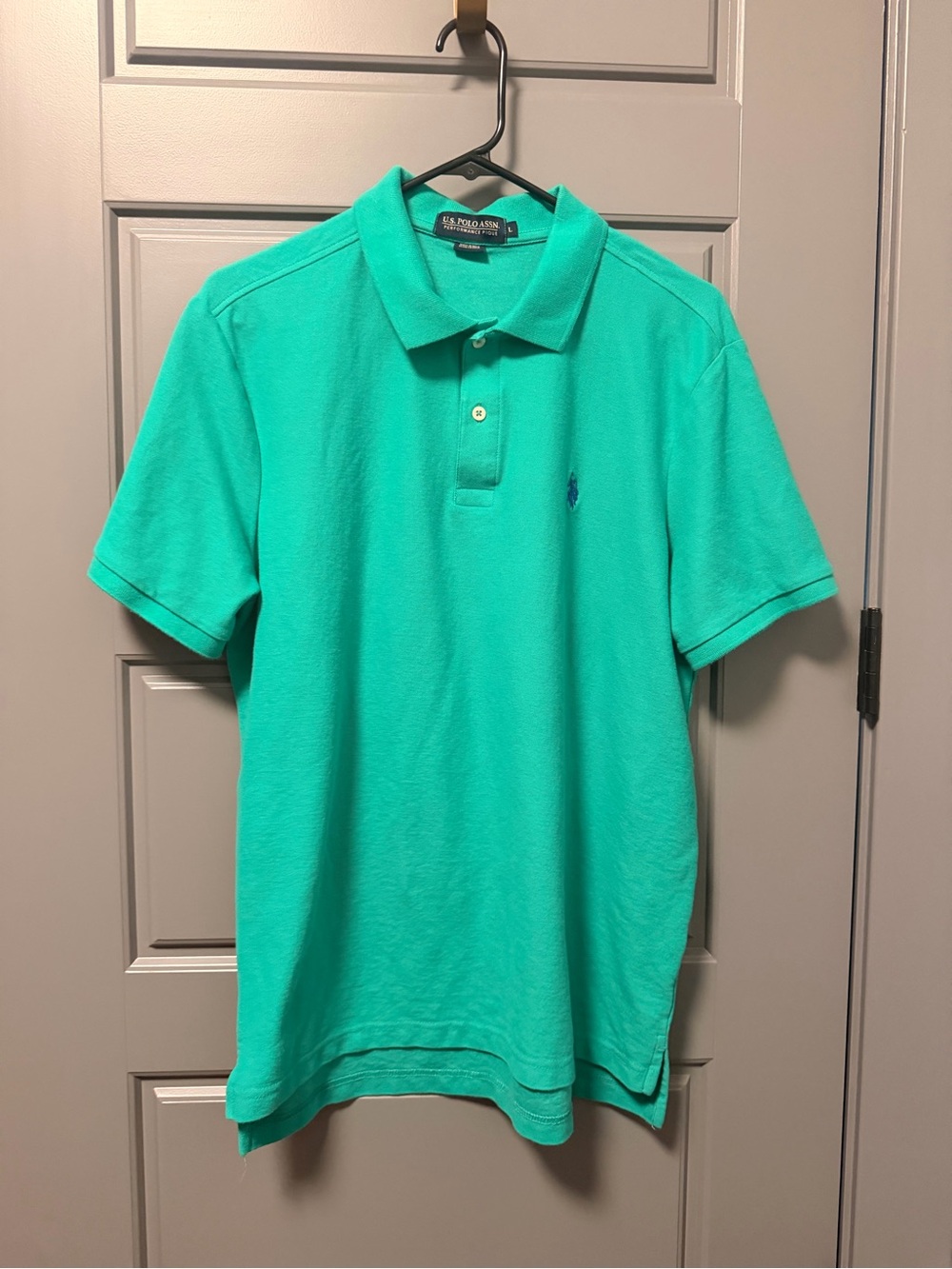 U.S. Polo Assn. Men's Performance Pique Teal Short-Sleeve Polo Shirt LARGE